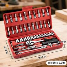 46PCS Small Drive Socket Ratchet Wrench Screwdriver Set, 1/4 Inch Metric Socket And Ratchet Wrench Set With Extension Bar, Upgrade Compact Tool Set For Car - Red - View 6