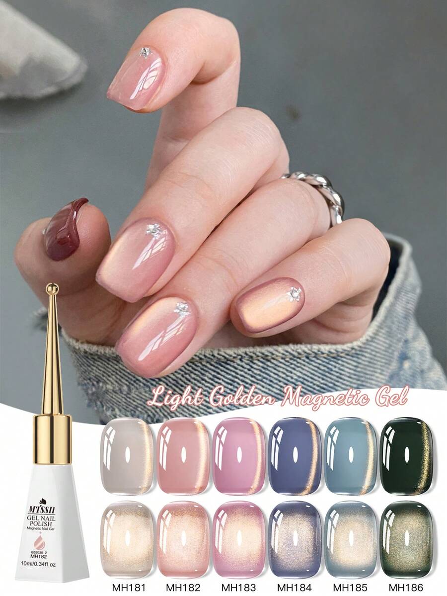 10毫升水光金猫磁性凝胶指甲油香槟裸粉色半永久可卸UV凝胶水晶指甲油美甲水光美甲凝胶指甲油金闪粉可卸UV LED凝胶美甲用品 - 彩色 - 查看 1