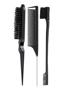 4件套尖尾胡须刷套装，男士复古造型油刷，喷雾瓶，胡须刷，用于打造光滑马尾辫和抚平碎发的后梳发刷，边缘控制 - 带宽尖尾的倒梳和蓬松发刷，用于分区和分缝 - 多色 - 查看 18