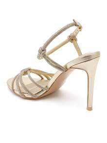 Sandales de Soirées e Talons Aiguilles e Lanières Croisées Etincelantes - Ouro - Ver 4