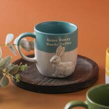 1 pieza Taza de cerámica con relieve de conejo lindo de 350ml (11.84oz), taza de leche con tema animal, adecuada para restaurante, hogar, fiesta, regalo de Año Nuevo, Navidad, Pascua - Multicolor - Ver 6