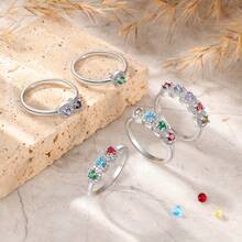 1pc Personalized Birthstone Ring, Family Birthstone Ring, Crystal Gemstone Jewelry, Customized Gift, Family Ring For Grandmother - Multicolor - View 2