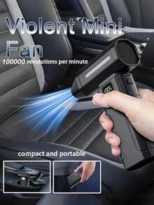 1pc Handheld USB Rechargeable Fan | 6-Speed High-Pressure Turbo Fan, 3000mAh Battery, Suitable For Travel/Camping/Outdoor Activities, Wireless Design With Electric Dust Removal Function - màu đen - Xem 3