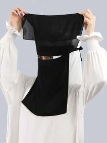 1件装女士穆斯林复合纱布系带头巾式口罩，舒适柔软，防紫外线，多功能面罩，适合日常搭配，Abaya+ - 彩色 - 查看 12