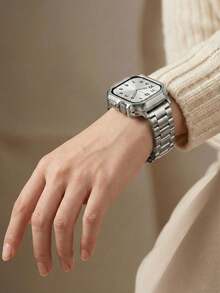 2pcs Luxury Silver Metal 3-Bead Chain Watch Band And TPU Case Protector, Compatible With Apple Watch 38mm 40mm 41mm 42mm 44mm 45mm 49mm, Compatible With Apple Watch Series 9/8/7/SE/3/6/5/4/3/2/1/Ultra/3/2/1, Fashion Smart Watch Strap, Business & Casual Wear For Men & Women, Watch Accessories, Christmas Birthday Holiday Gift For Friends & Family - Silver - View 6