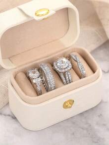 4 Pcs Gorgeous Cubic Zirconia Rings With Box For Women For Wedding Engagement Anniversary Party Jewelry Valentine's Day Gift - 1# - View 3