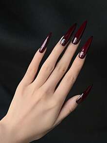 24Pcs Long Stiletto Press On Nails, Cherry Red Burgundy Solid Color False Nails, Edgy Y2K Fashion Glossy Acrylic Fake Nails, Full Cover Removable Reusable Nail Tips, Easy Apply At Home DIY Manicure Set, Fall Winter Nail Art Accessories, Professional Salon Quality Long Lasting, Comfortable Fit For Women Girls Teens, Perfect For Party Prom Halloween Christmas Daily Wear, Gift For Her Girlfriend Wife Daughter Mom Sister - 酒紅色 - 查看 2
