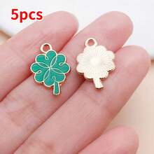 5pcs DIY Charms Pendants Set | Lucky Green Enamel Charms With Clover & Leprechaun Design, Zinc Alloy Material For St. Patrick's Day Jewelry Crafting - Multicolor - View 40