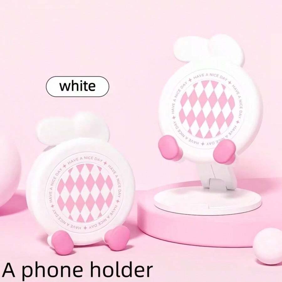 卡通创意可调节高度手机高级支架，非常适合观看视频和听音乐，是家居和办公室装饰的完美之选，办公桌配件 | 趣味设计 | 可调节支架，情人节礼物。 - 白色 - 查看 1