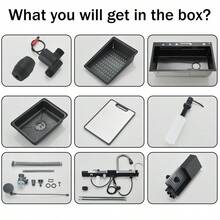 Fregadero de cocina con pantalla digital de temperatura, fregadero de cocina de acero inoxidable con recubrimiento nano, grifo abatible con 4 modos de agua, lavavajillas y dispensador de jabón, fregadero grande de un solo seno - Gris Oscuro - Ver 8