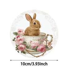 一套/4个/6个/300个复活节兔子和花卉图案印花硅胶粘土杯垫。适用于家居装饰、咖啡店、下午茶、餐厅装饰。也适用于主题派对和日常装饰。可作为礼物赠送。 - 彩色 - 查看 3