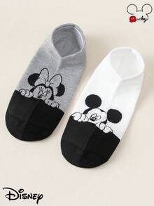 Disney 1/5/10/15/20 双装迪士尼米奇图案透气舒适休闲隐形袜，适合日常穿着，白色袜子，黑色袜子，男女通用，情侣款，女士款，宽松袜，男女通用船袜，隐形袜 - 黑色 - 查看 8