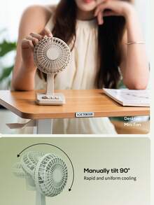 ViSSKO 5-Speed Retro Desk Fan | Unique Natural Wind Mode Simulates Outdoor Feeling, Adjustable Tilt Angle, Quiet Operation 0.2-0.9A, A Silent & Cooling Companion For Study Room & Office - Multicolor - View 5