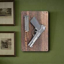 1件经典自卫手枪铁艺墙饰牌，长方形牌匾，适用于家居、酒吧、咖啡馆、餐厅、车库装饰 - 彩色 - 查看 3
