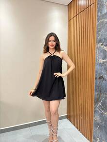 Women's Jumpsuit With Ring Detail – Elegant And Comfortable Women's Fashion - 黑色 - 查看 4