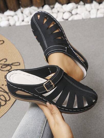 Plus Size 36-43 Summer New Fashion Versatile Platform Thick Bottom Orange Women's Sandals, Slip-On Brown Open Toe Comfortable Breathable Daily Outdoor Black Beach Sandals Slippers