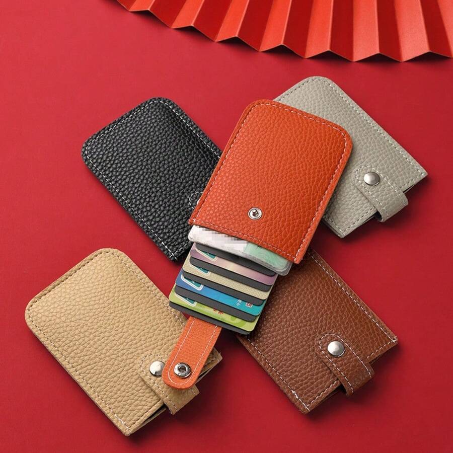 Laminated Concealed Pull-Out Business Card Case 4 Card Pockets PU Leather RFID Blocking ID Card Holder Mini Wallets - Multicolor - View 1