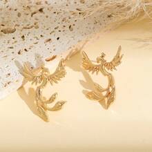 Metallic Phoenix Stud Earrings, Minimalist Mythological Inspired Earrings, Everyday Jewelry For Women - Gold - View 8