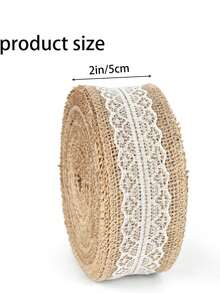 1 Roll Khaki Burlap Ribbon With White Lace Trim, Vintage Rustic Style Jute Linen Fabric, Suitable For DIY Crafts, Wedding Decor, Gift Wrapping, Bow Making And Floral Arrangements - Khaki - View 4