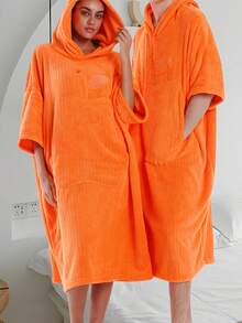 1pc Wearable Hooded Soft Shower Wrap, Cute Apple Shape Adjustable Bathrobe With Pockets, Suitable For Men And Women, Home And Travel - Multicolor - View 10