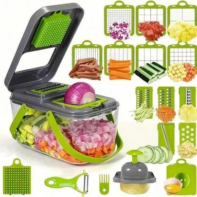 1 cái dụng cụ thái rau củ đa năng, thái hành tây, cà rốt, tỏi và các nguyên liệu khác, có phễu và rổ hứng, thích hợp cho gia đình và nhà hàng để thái nhanh, phụ kiện nhà bếp.
