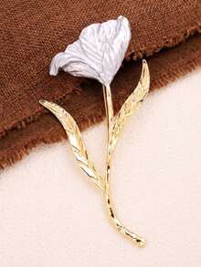 1 pièce Broche florale asymétrique dorée exagérée, broche métallique épaisse et grande minimaliste élégante vintage pour femmes, broche métallique romantique en forme de lys, accessoire de mode pour robe et manteau, ceinturant la taille - Multicolore - Voir 10