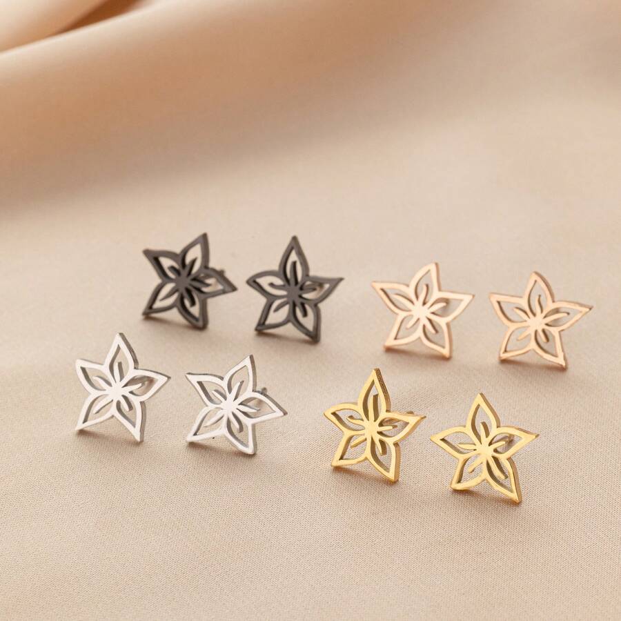 1 Pair Fashionable Stud Earrings,Flower Earrings, Stainless Steel ,Weddings, Jewelry Gifts, Suitable For Daily Wear. - GED803 - View 1