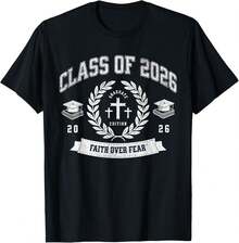1Pc Clase de 2026 Graduación Cristiana Religiosa Camiseta de Graduado Senior para Mujeres, Camiseta para Hombres, Estilo Unisex, Camiseta Deportiva, Camiseta de Fiesta, Camiseta de Regalo, Talla S-4XL, 100% algodón, Negra - Negro - Ver 10