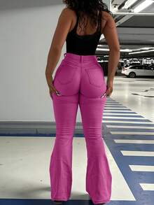 GILIPUR Hot Pink Y2K Style High Waist Skinny Stretch Jeans, European And American Street Fashion Women's Pants, Elegant Casual, Perfect For Valentine's Day - Hot Pink - View 7