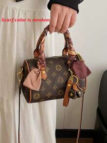 随机颜色和图案时尚围巾装饰优雅手提包，简约复古风格单肩托特包 - 彩色 - 查看 3