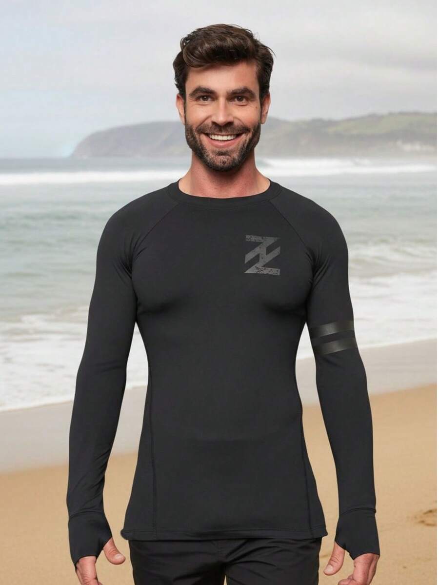 Hash Guard Surf T-Shirt With Thimble And Elastic Waistband In Various Colors - màu đen - Xem 1