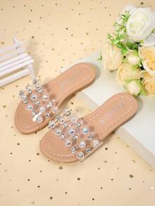 1 Paar Mädchen Transparente Sandalen mit bunten Strass Verzierungen, flach rutschfest geeignet für tägliches Tragen und Sommerfeste - Transparent - Übersicht 3