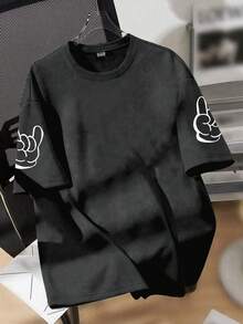 男童彩色滑板印花短袖T恤，柔软透气面料，夏季休闲运动风 - 深灰色 - 查看 2