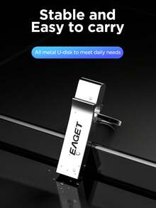 EAGET Unidad flash USB 2.0 de metal de alta velocidad Mini de 8GB/16GB/32GB/64GB/128GB, dispositivo de almacenamiento y transferencia de datos para estudiantes con llavero - Plateado - Ver 3