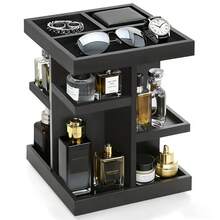 Cologne Organizer For Men, 5-Tier Large Capacity Perfume Organizer, Rotating Wood Cologne Stand Gifts For Him, Mens Perfume Display Holder, Christmas Nightstand Makeup Shelf For Watch, Jewelry (Black) - 黑色 - 查看 1