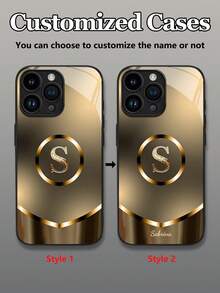 1pc Customizable Champagne Gold Rhinestone Letter Design Tempered Glass Phone Case, Compatible With IPhone 17 ProMax/17 Air/15/16 Pro/14 Plus/13 Pro/12 Pro Max/11/Xs Max/8/7/6 Plus, S24 Ultra/S25 Ultra, Compatible With Redmi NOTE13/14, Compatible With Redmi K40, Mi 11, Fashionable Business Custom, Best Gift For Family, Colleagues, Friends,International Version, Not The Domestic Version - Black - View 9