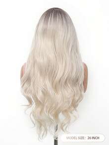 Platinum Blonde Ombre 13*4 Lace Wig Long Wavy Natural Looking 26 Inch Fluffy Curly Synthetic Lace Front Wig Perfect For Date Daily Wear & Special Occasions - Multicolor - View 4
