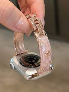 1条中国风花卉金属表带，兼容38/40/41/42/44/45/46/49mm表带，适用于Ultra/SE/Series 10/9/8/7/6/5/4/3/2/1 - 玫瑰金 - 查看 1