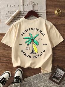 1pc Toddler Boys' Casual Crew Neck Short Sleeve T-Shirt, Summer Outfit - A Captivating T-Shirt That Brings Joy And Happiness To Every Child! - Apricot - View 3