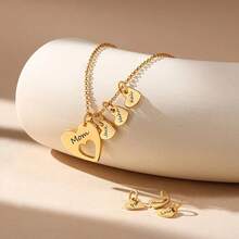 1pc Personalized Family Name Heart Necklace, Women's Mother's Gift, Customizable 1-10 Heart Shapes With Family Names Jewelry Gift, Suitable For Mother's Day, Valentine's Day, Graduation, Family Day, Wedding - Multicolor - View 3