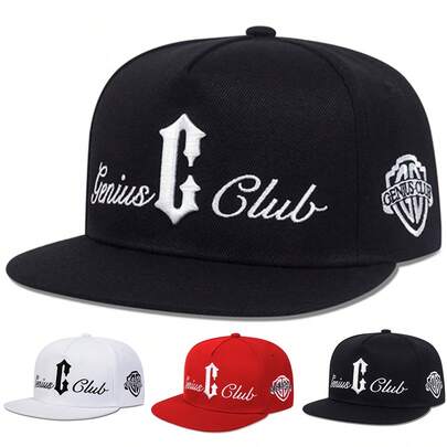 1pc C GENIUS CLUB Snapback Hat, Embroidered Letter Baseball Cap, Fashionable Streetwear Hip Hop Hat, Outdoor Casual Mesh Cap For Spring Autumn Travel Beach Vacation