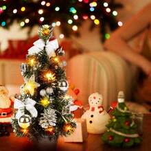40cm Artificial Small Mini Christmas Tree Table Top LED Light Ornaments - Silver - View 3
