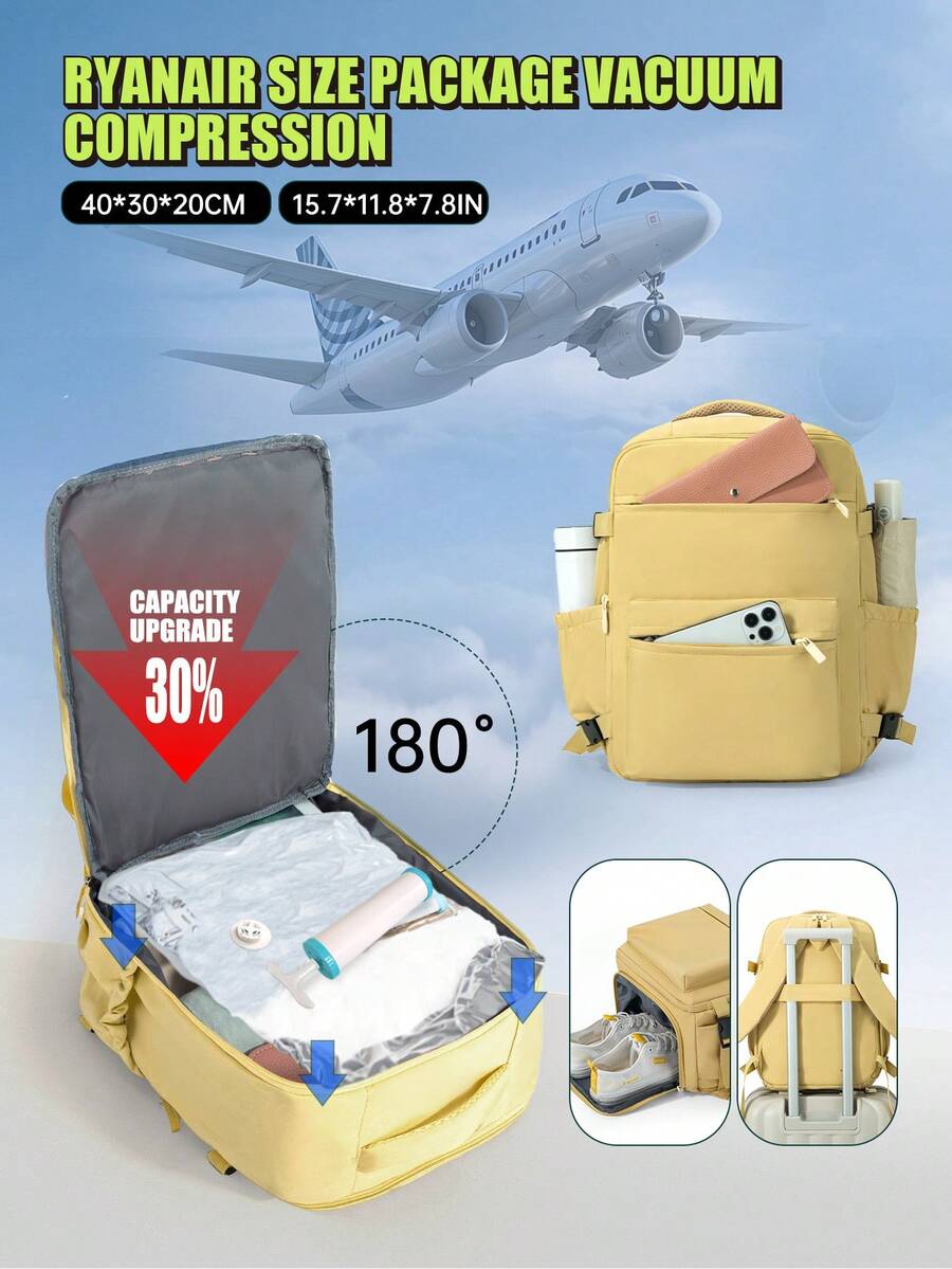 Vacuum Compression Packing Set 40*30*20cm Travel Bag, Luggage Bag, Travel Essential! Manual Pump Vacuum Compression Backpack - Free Up Massive Space With One Pump! Large Capacity + Removable, Back-To-School Season Hot Seller - Rectangle - View 1