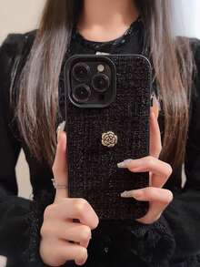 Camellia Wool Phone Case Compatible With IPhone 17/17 Air/17 Pro/17 Pro Max, 16/16 Plus/16 Pro/16 Pro Max, 15/15 Plus/15 Pro/15 Pro Max, 14/14 Plus/14 Pro/14 Pro Max, Dust-Proof, High-Value, Popular - Black - View 3