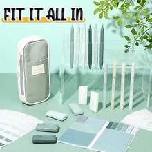 Pastel Aesthetic Pencil Case Set With Cute Pencil Case, Highlighters, Gel Pens, Mechanical Pencils - Assorted Colors, Durable Plastic, Ideal For Office & College Essentials, Stationery Supplies, Pencil Case Pouch, School Supplies, Playful Design, Quality Stationery - 綠色 - 查看 5