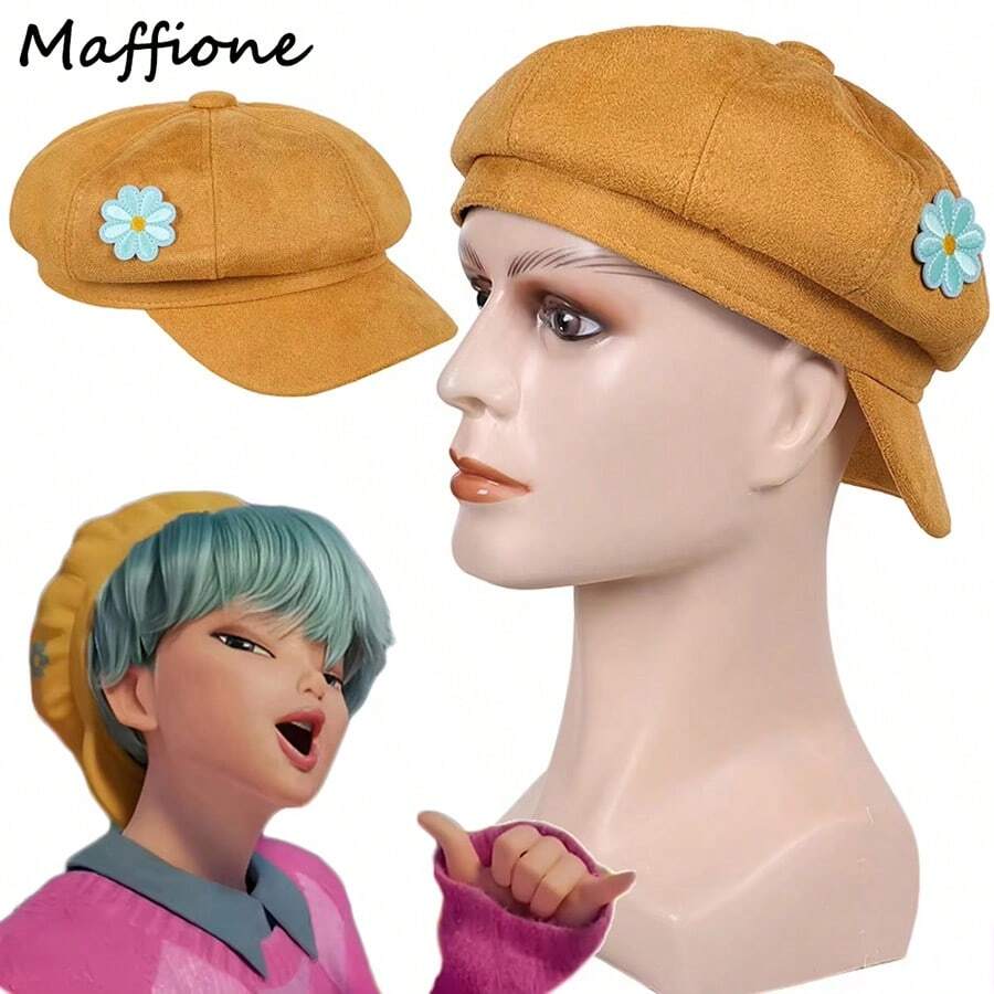Saja Yellow Beret Hat,  Synthetic Short Wig, Unisex Halloween Party Carnival Costume Prop - Multicolor - View 1
