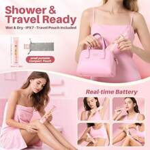 Cortadora de bikini mejorada 2025 para afeitadora de doble cabeza con pantalla LCD recortadora de pelo de cerámica IPX7 impermeable para ducha en húmedo y seco bolsa de regalo-035 - Rosa - Ver 6