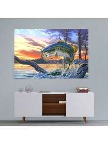1pcs Largemouth Bass Fish Canvas Wall Decor, Painting ,Canvas Poster Art Print Picture Gift, Suitable For Bedroom, Dining Room, Living Room, Office,Home Decor, Framed Ready To Hang - cá - Xem 2