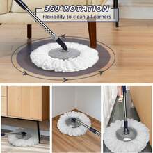 Spin Mop And Bucket Set,Microfiber Spin Mop With 3 Mop Pads,Pedal Spinning Mops And Bucket With Wringer Set For Floor Cleaning - Home & Office Suitable - A - 查看 3