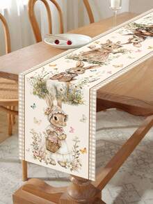 1pc Spring Easter Coffee Bunny & Floral Pattern Table Runner, 35*180cm Polyester Farmhouse Style Easter Table Runner, Easter Home Decor 2026 Kitchen Dining Table Decoration, Spring Holiday Decor - Multicolor - View 12